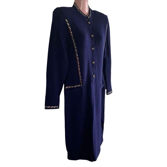 Vintage Jennifer Roberts Dress Womens Size 8 Blue Wool Blend Sweater Knit Bling - Picture 2 of 7